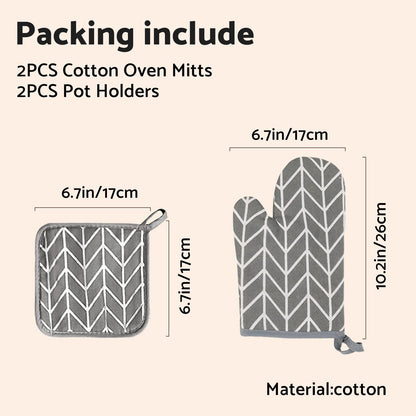 Grey Oven Mitt & Pot Holder Set - BBQ Gloves for Cooking & Baking