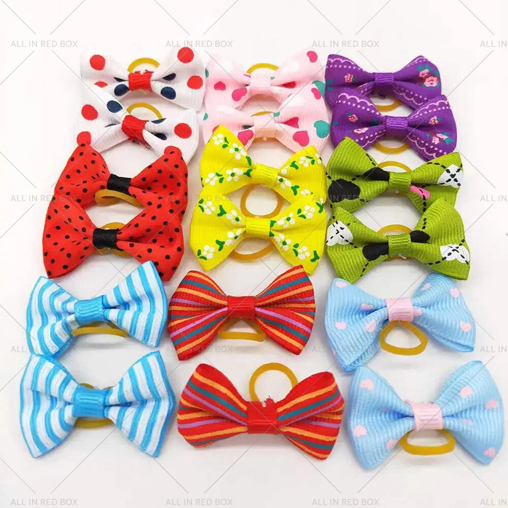100PCS Cat Grooming Hair Bows & Rubber Bands for Small Dogs & Puppies
