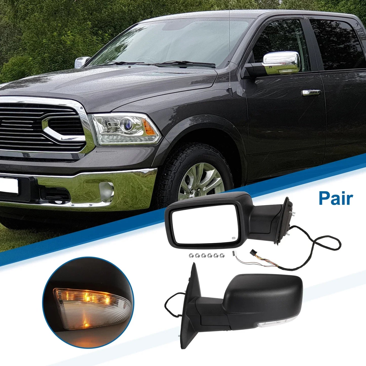 Tow Mirrors for Dodge Ram 1500 2009-2018 with Turn Signal Lights - 1 Pair