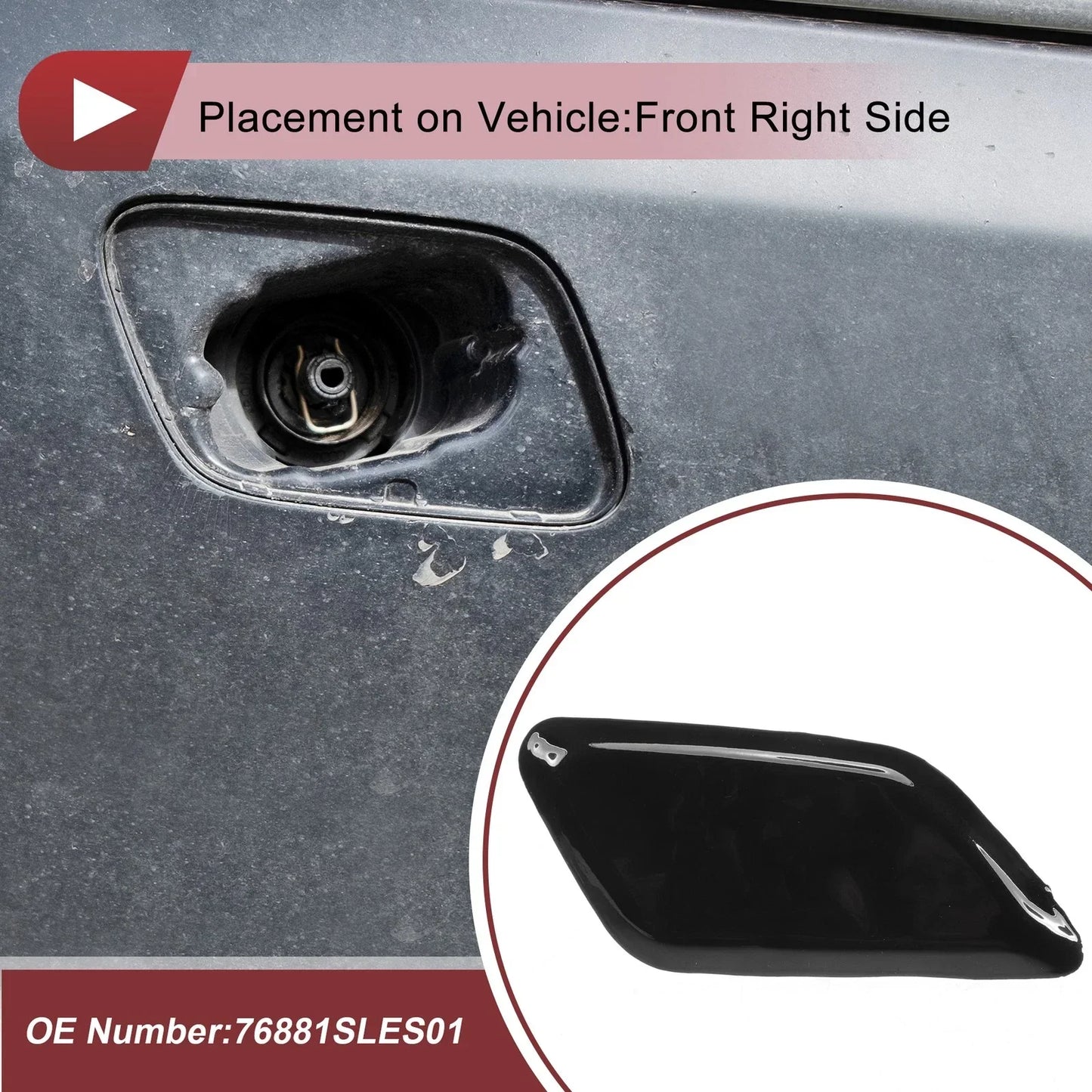 Front Right Washer Nozzle Cover for Honda Odyssey (2009-2014) Black 1 x Cap