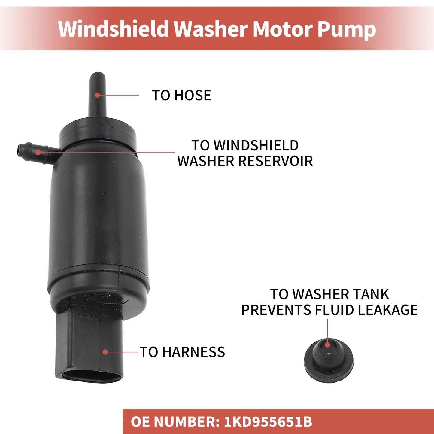 Windshield Washer Pump w/Grommet for Audi A6 (2005-2011)