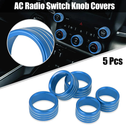5 x Blue AC Radio Switch Knob Covers for Dodge Ram 1500 (2018-2020)
