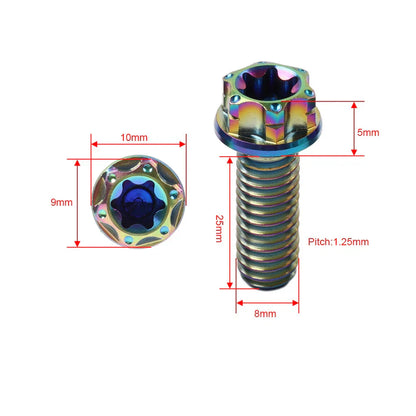 6pcs M8x25mm Titanium Torx Head Flange Bolts for Motorcycle Bike