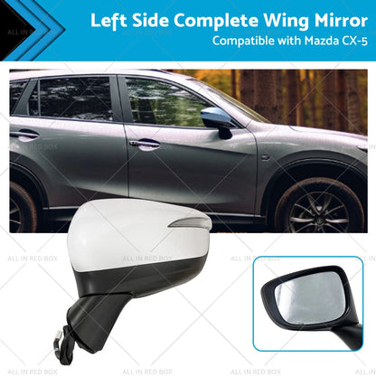 LH Door Wing Mirror for Mazda CX-5 (2015-2016) No Blind Spot, 8 Wires, White