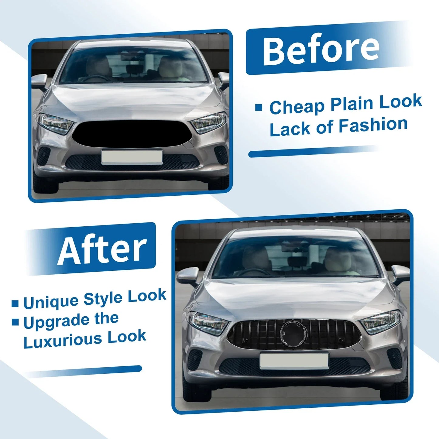 Front Upper Bumper Grille for Mercedes-Benz (No Hole, Black)