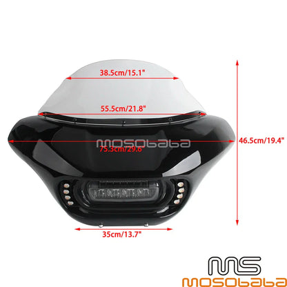 LED DRL Headlight Fairing Windshield for Harley Softail Fat Bob (2018-2023)