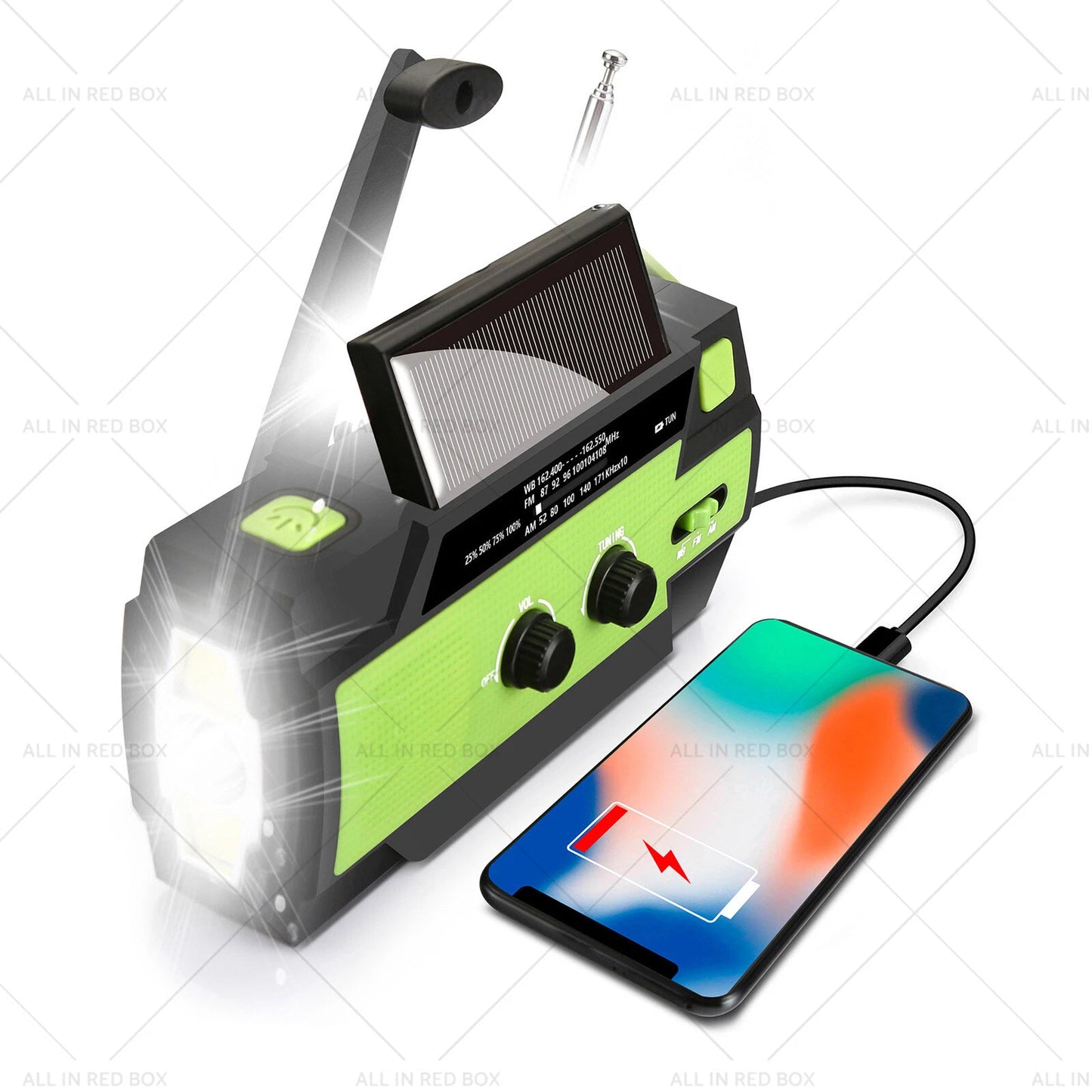 4000mAh Emergency Solar Hand Crank Radio Power Bank Charger Flashlight