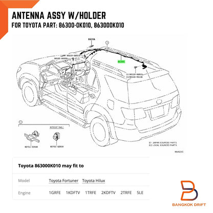 AM FM Radio Antenna for Toyota Hilux Ute (2005-2011)