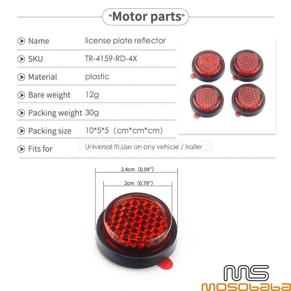 4 Pcs Red Mini Round Reflectors for Harley License Plate