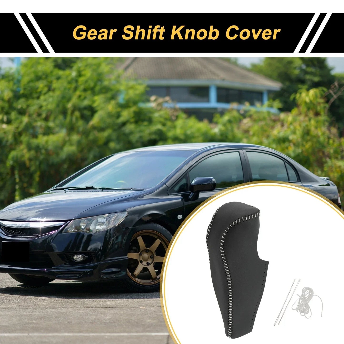 Car Gear Shift Knob Cover for Honda Civic 2006-2011 Black Gray Faux Leather