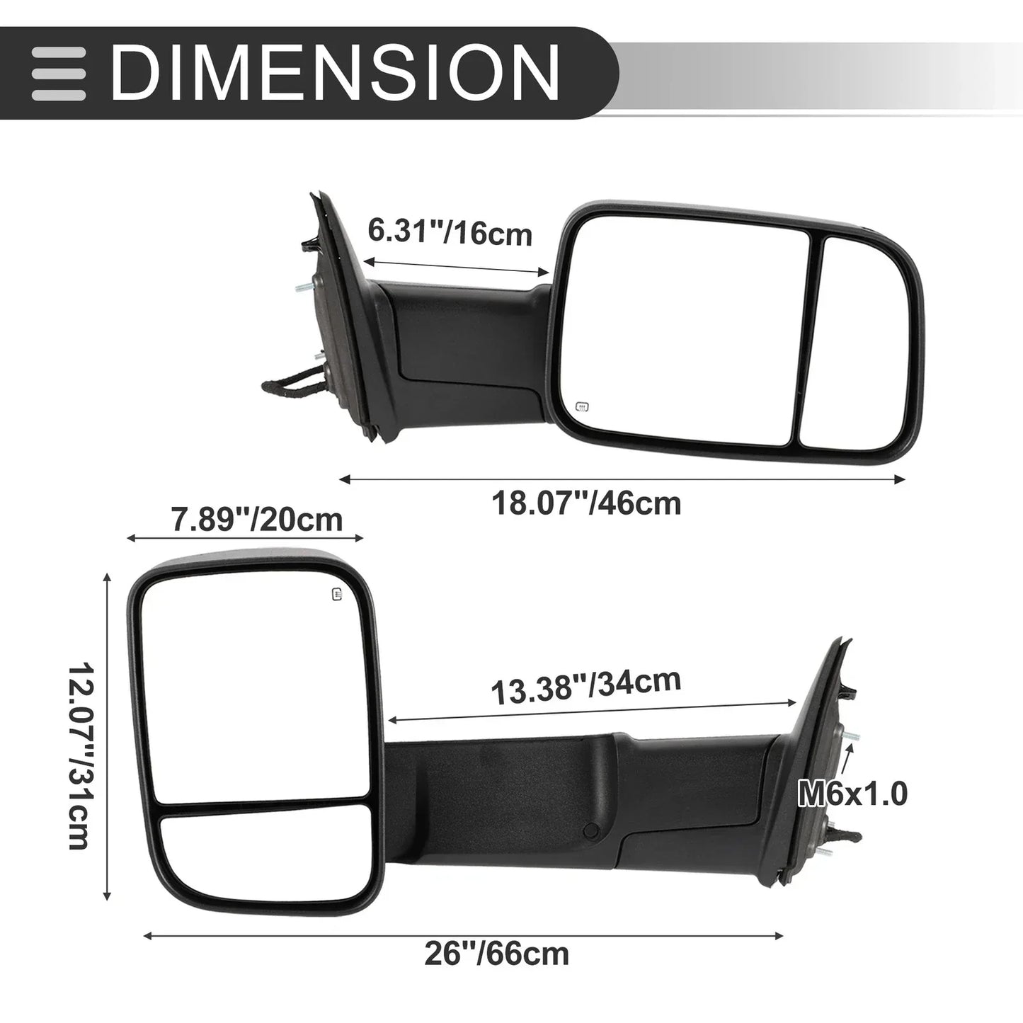 Tow Mirrors for Dodge Ram 1500 2013-2018 with Turn Signal Light - 1 Pair