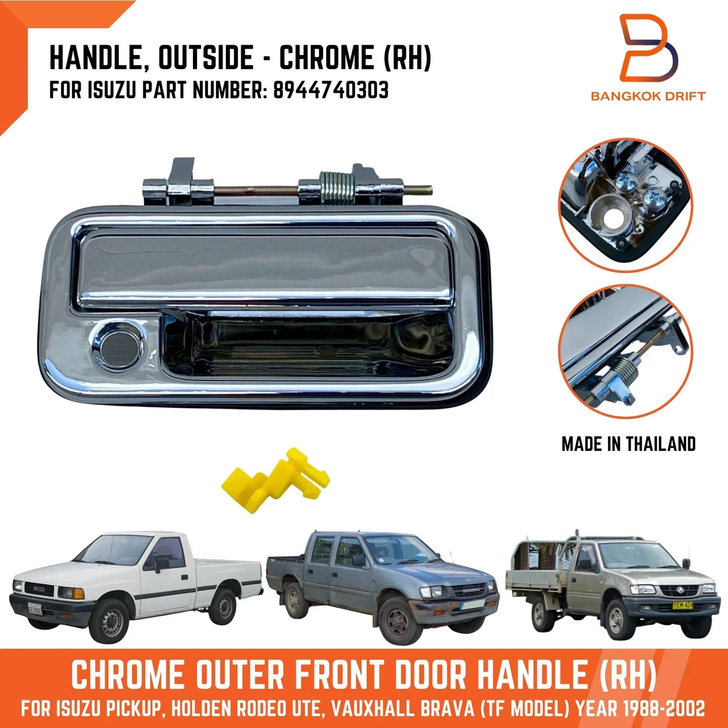 RH Chrome Outside Front Door Handle for Holden Rodeo Ute (88-02)