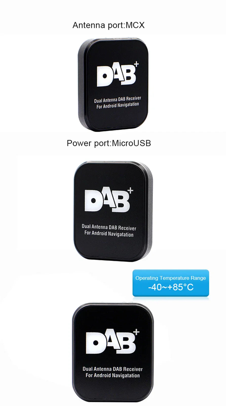DAB+ Digital Tuner Adapter for Car Audio Radio USB Receiver with Dual Antennas