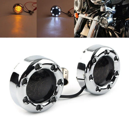Amber LED Turn Signal Lights for Harley - 1157 Fire Ring Chrome Housings
