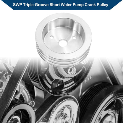3 x SWP Triple-Groove Short Water Pump Crank Pulley for Chevy SBC Small Block