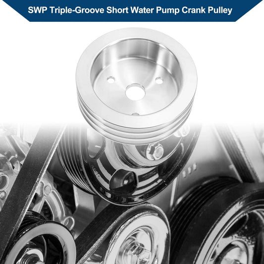 3 x SWP Triple-Groove Short Water Pump Crank Pulley for Chevy SBC Small Block