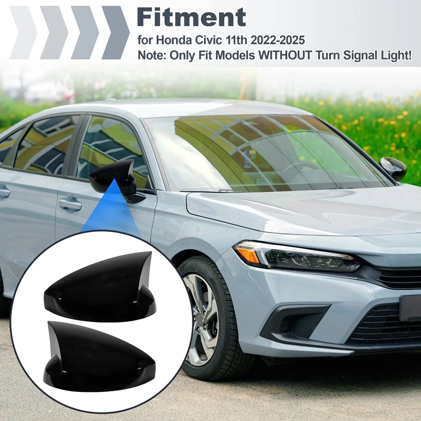 2 x Left & Right Ox Horn Wing Mirror Covers for Honda Civic (2022-2025)