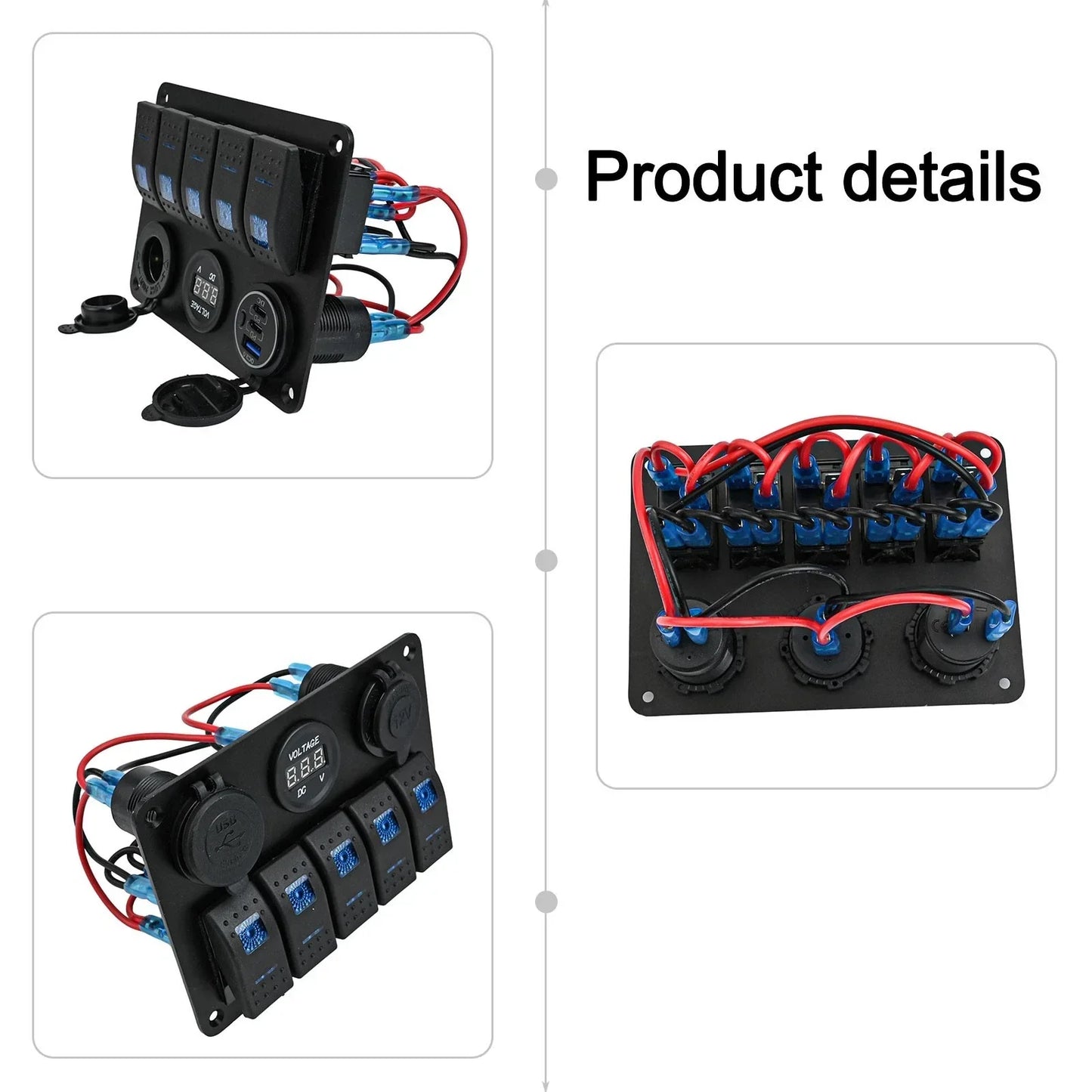 Waterproof Switch Panel with USB Ports and Blue Light for Truck Caravan