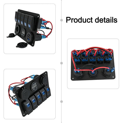Waterproof Switch Panel with USB Ports and Blue Light for Truck Caravan