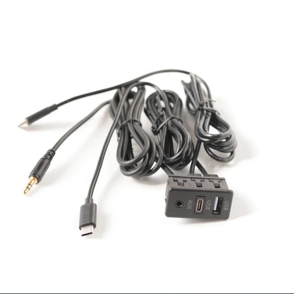 Dual Type-C to USB & RCA Audio Input AUX Port Panel Cable Adapter for Car