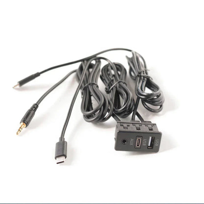 Dual Type-C to USB & RCA Audio Input AUX Port Panel Cable Adapter for Car