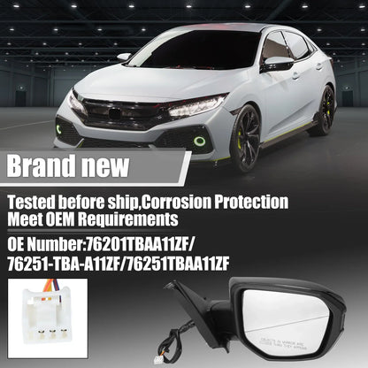 3 Pin Right Side Exterior Door Mirror Assembly Black for Honda Civic (2016-2021)
