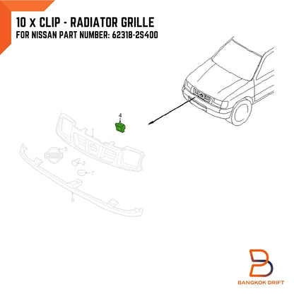 10 x Lower Grille Clips for Nissan Navara D22 (1997-2005)
