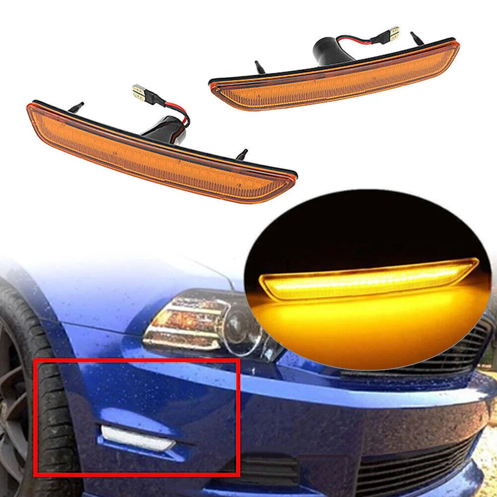 1 Pair Yellow LED Front Side Marker Lights for Ford Mustang (2010-2014)