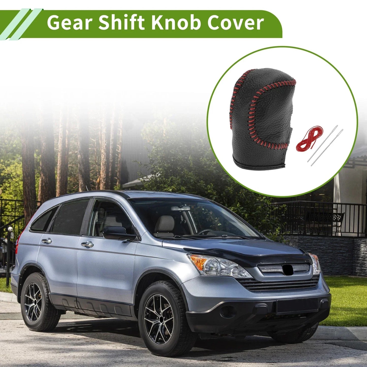 Car Pebbled Gear Shift Knob Cover for Honda Civic  - Black Red Faux Leather