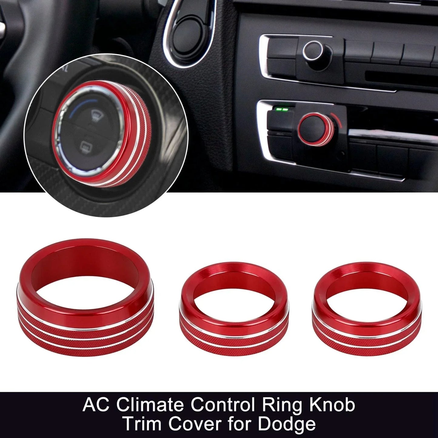 3 x Car AC Climate Control Ring Knob Trim Covers for Dodge Challenger Charger