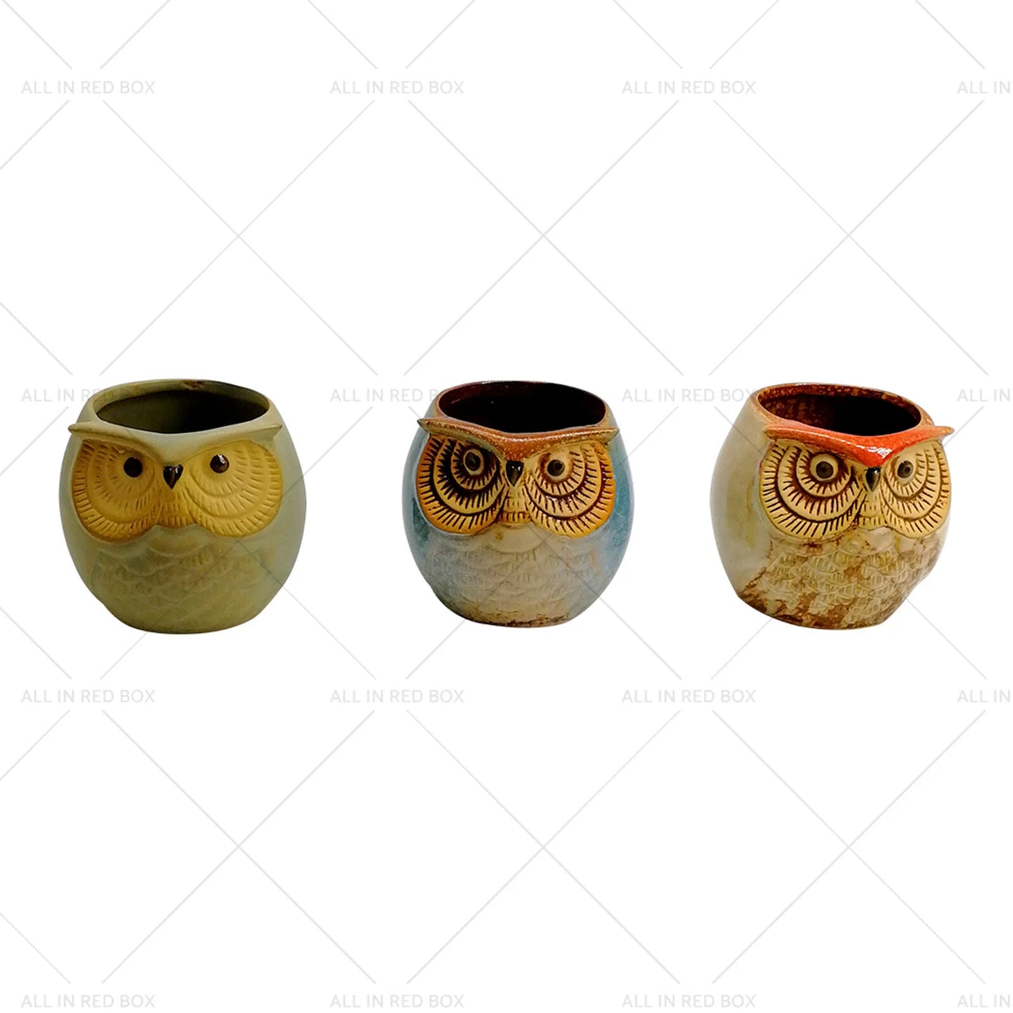 6 x Mini Ceramic Owl Plant Pots for Succulent Flower Home Decoration