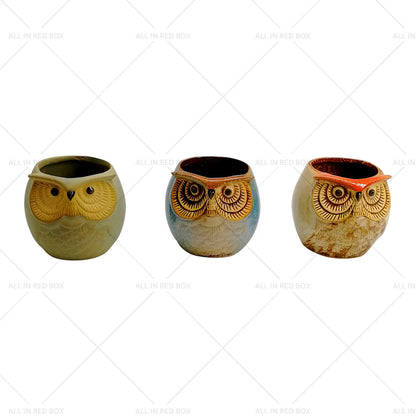 6 x Mini Ceramic Owl Plant Pots for Succulent Flower Home Decoration