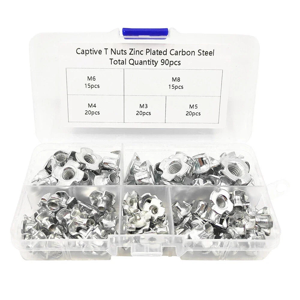 90Pcs Carbon Steel T-Nuts Assortment M3 M4 M5 M6 M8 for Various Applications