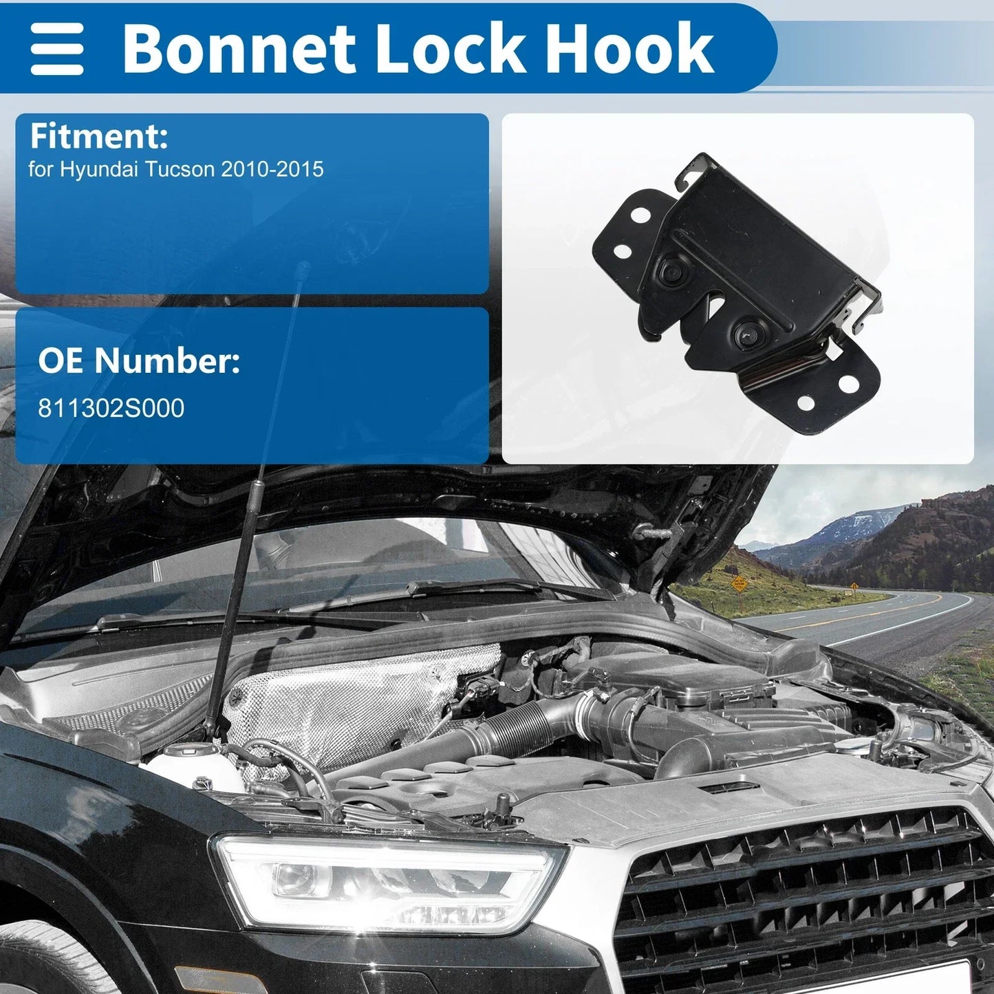 Hood Latch Assembly for Hyundai Tucson (2010-2015) 1 x Quality Replacement