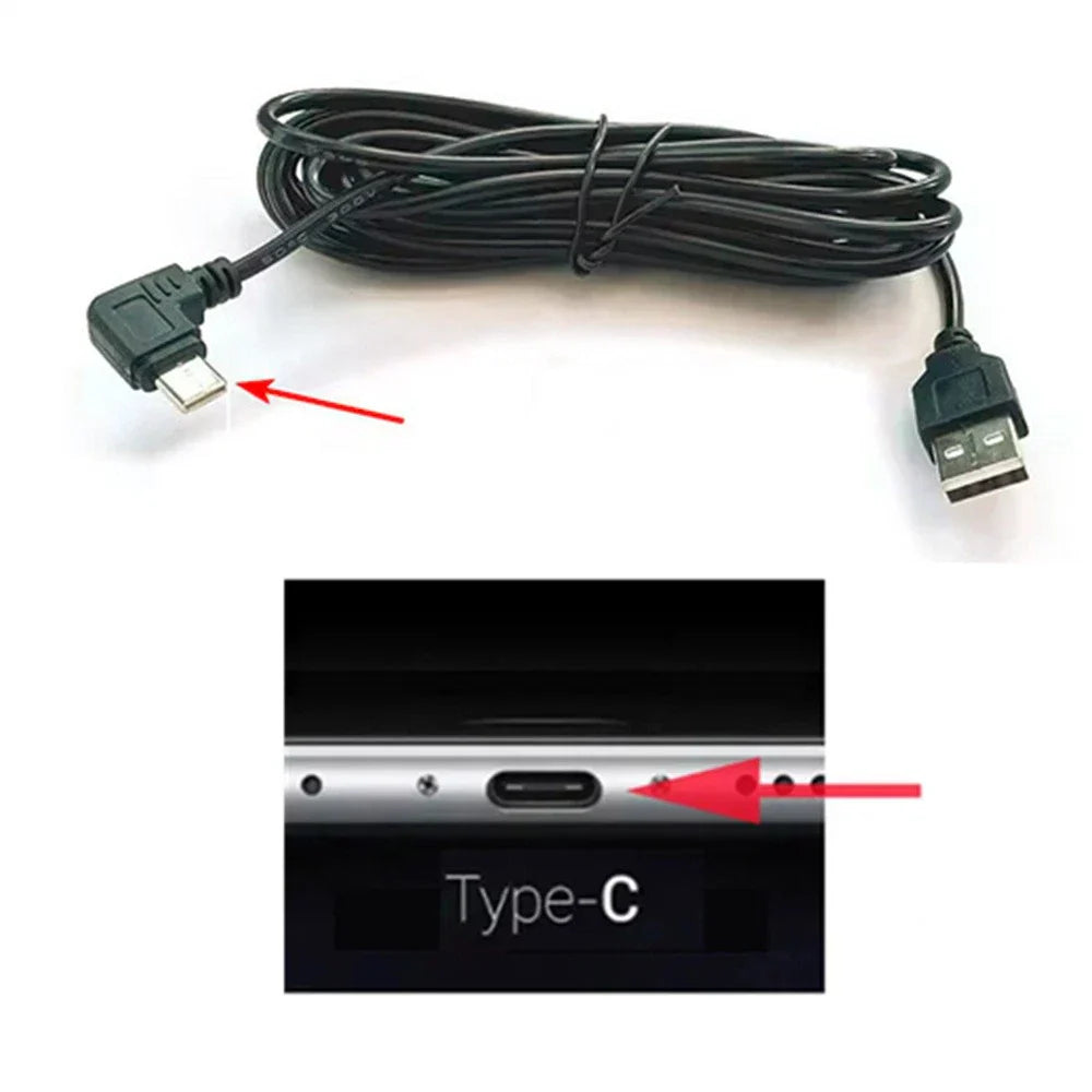 USB Charging Cable Wire with Type-C Port for Dashcam Car DVR