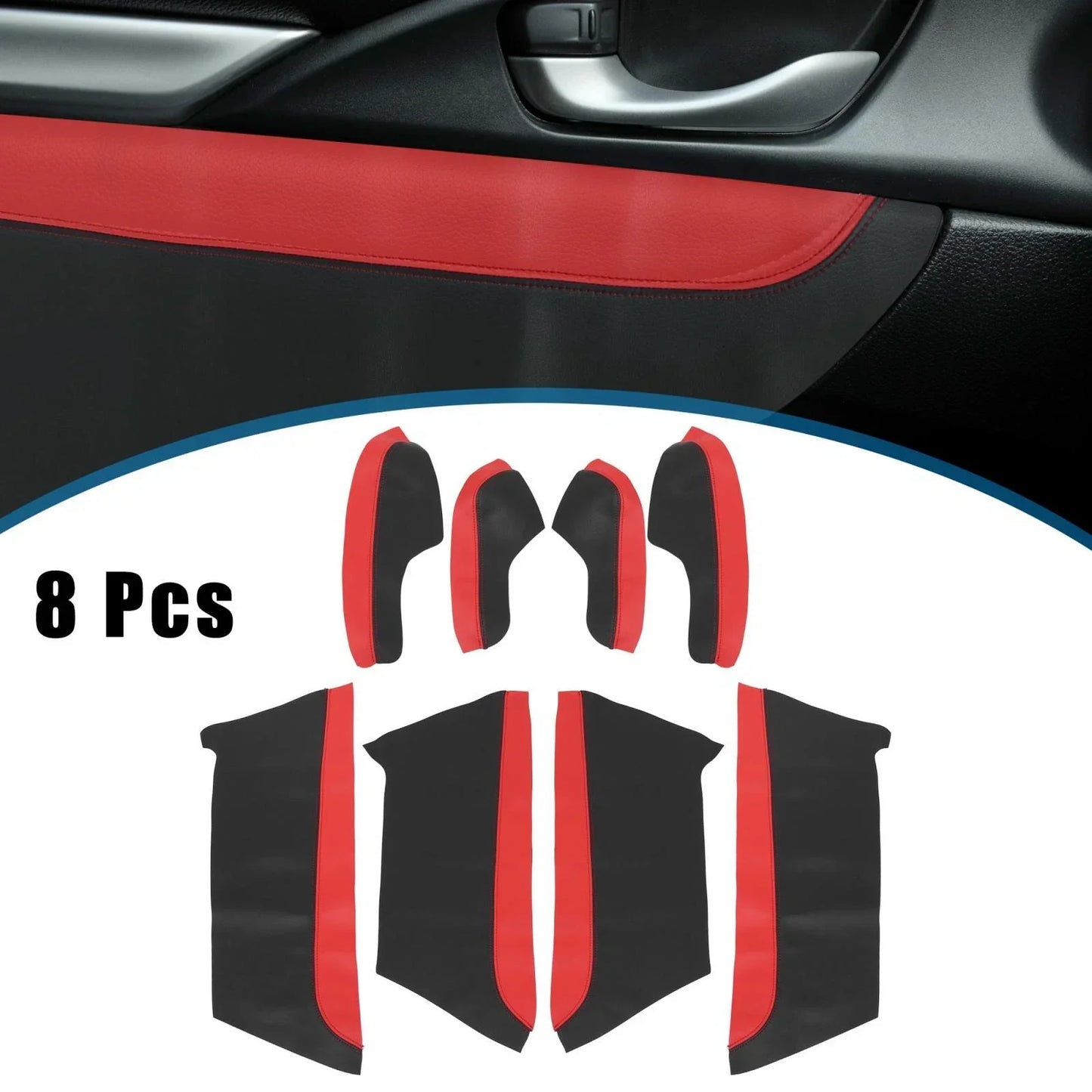 8 Pcs Door Panel Armrest Covers for Honda Civic (2016-2020) Red with Red Line