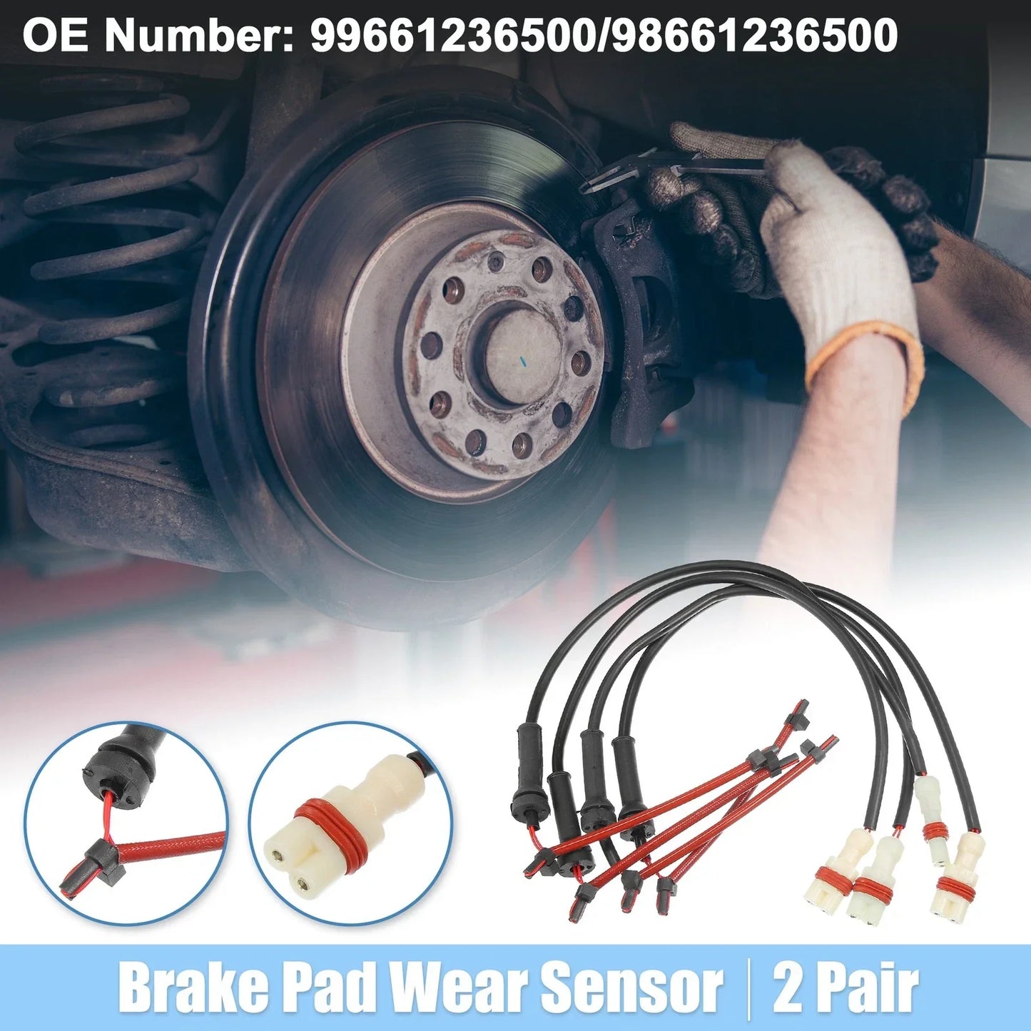 Rear Brake Pad Sensor for PORSCHE BOXSTER (2005-2012) 2 x Black Red White