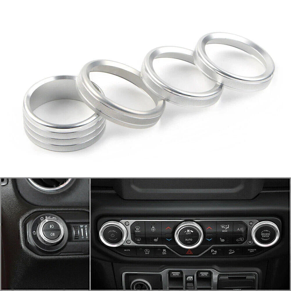 4 x Silver Air Conditioner Knob Ring Covers for Jeep Wrangler JL (2018-2020)
