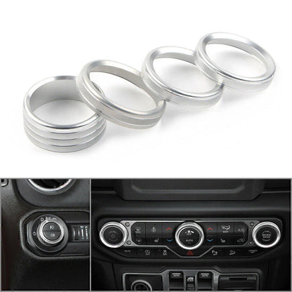 4 x Silver Air Conditioner Knob Ring Covers for Jeep Wrangler JL (2018-2020)