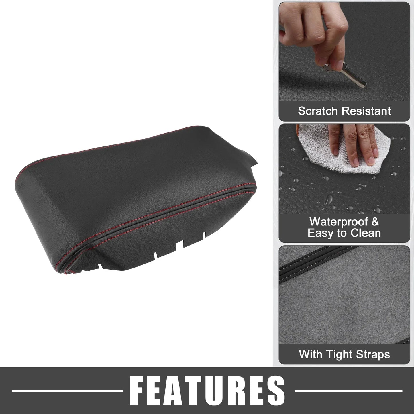 Black Armrest Protector Cover Pad with Red Stitches for Honda Civic (2016-2021)