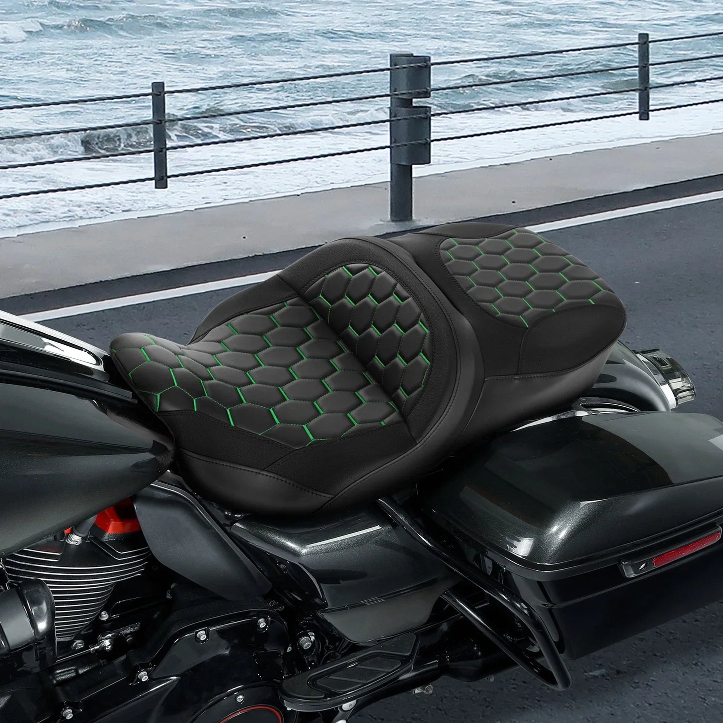 Driver Passenger Seat for Harley Touring Road Street Glide (2009-2023) Black Green