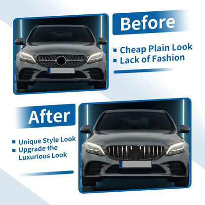 Front Upper Bumper Grille for Mercedes-Benz C250 (2012-2015) Black Chrome