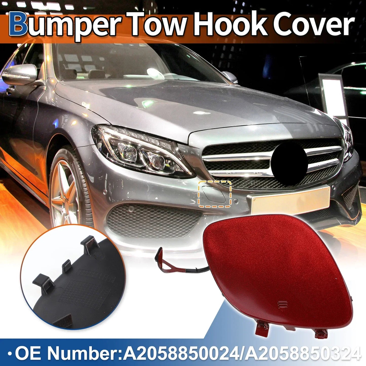 Front Car Bumper Tow Hook Cover for Mercedes-Benz C300 (2015-2018) Red