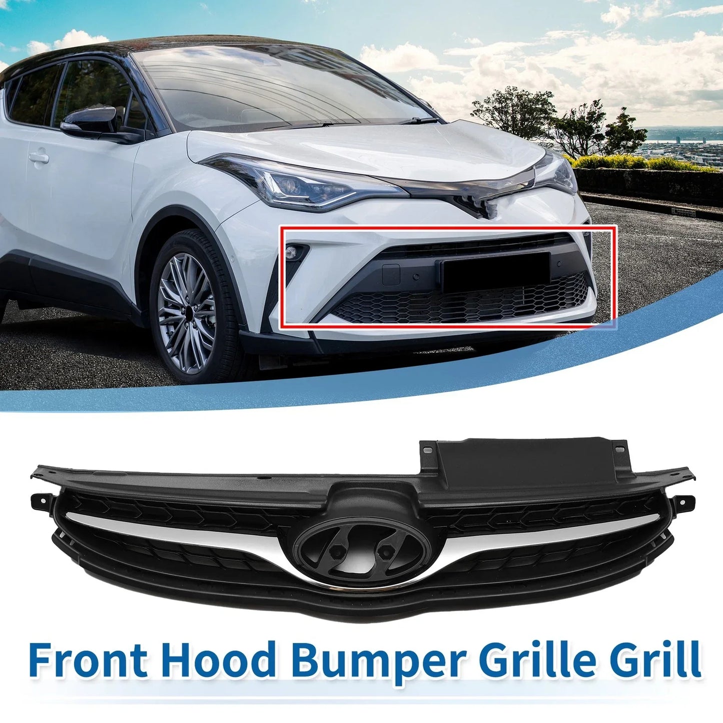 Front Upper Bumper Grille for Hyundai Elantra 2011-2016 Black Chrome Silver