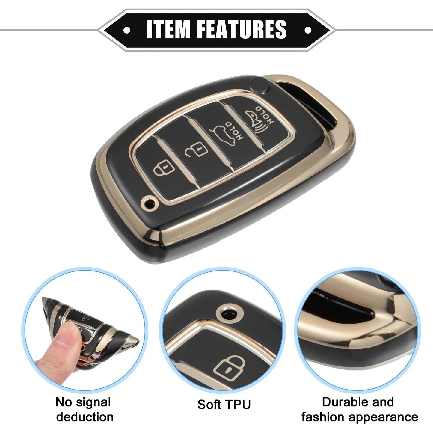 TPU Black Key Fob Cover for Hyundai Elantra, Sonata (2011-2023)