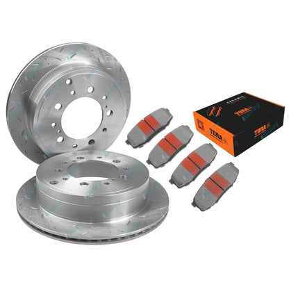 Rear Dimple Drilled Slotted Disc Brake Rotors & Pads for 200 Series Landcruiser