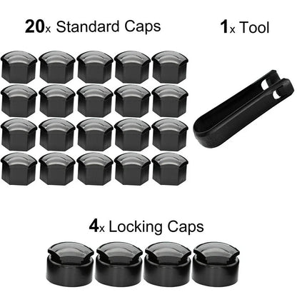 Black Wheel Nut Bolt Cover Cap / Pack of 24x 17MM / for Opel