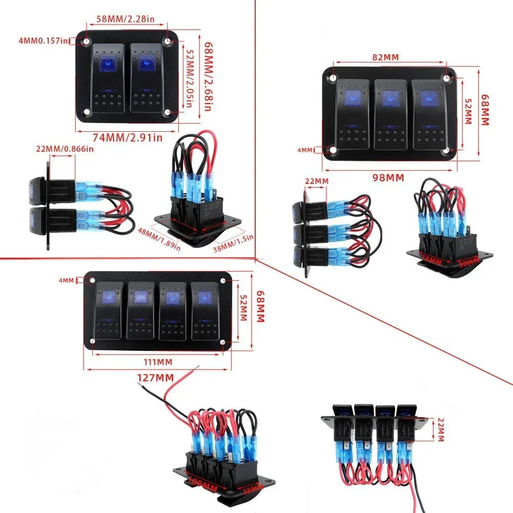 Switch Panel / Blue LED Rocker 2–8 Position / Marine Car Boat RV