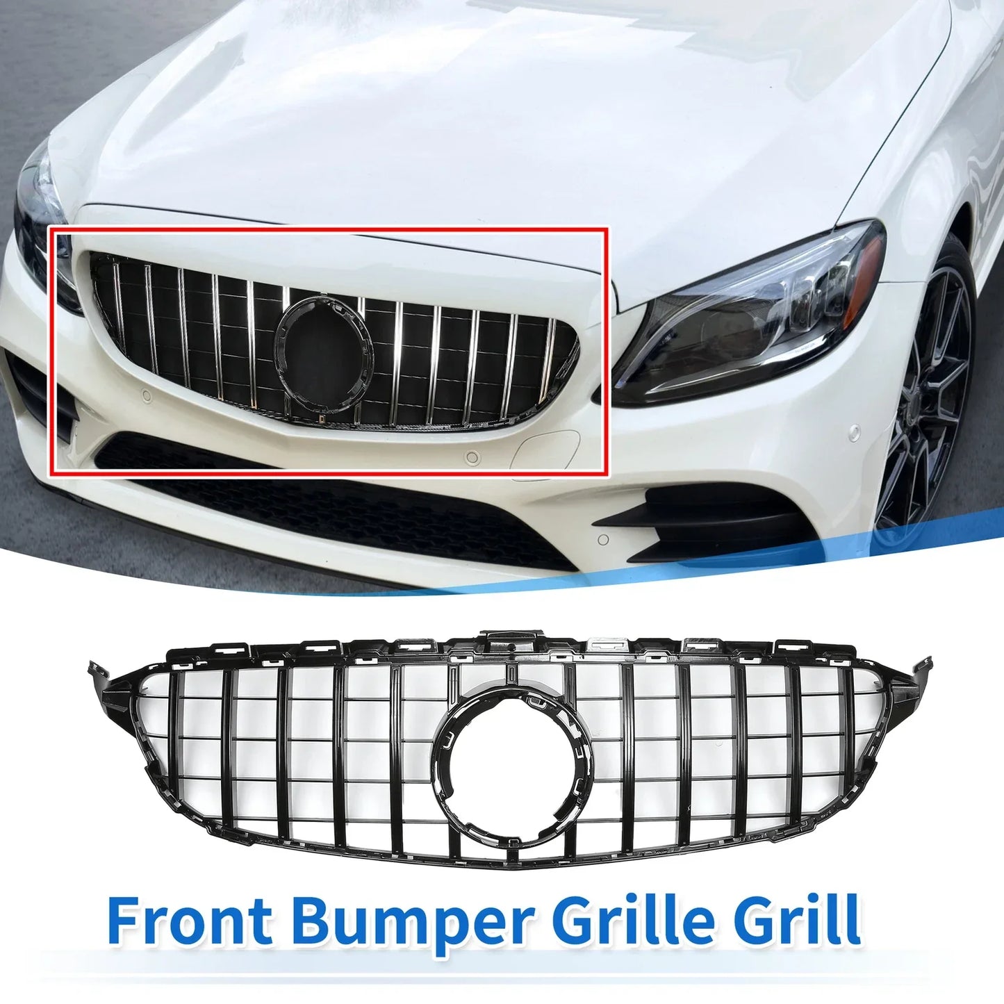 Front Upper Bumper Grille for Mercedes C180 AMG Body Styling Black