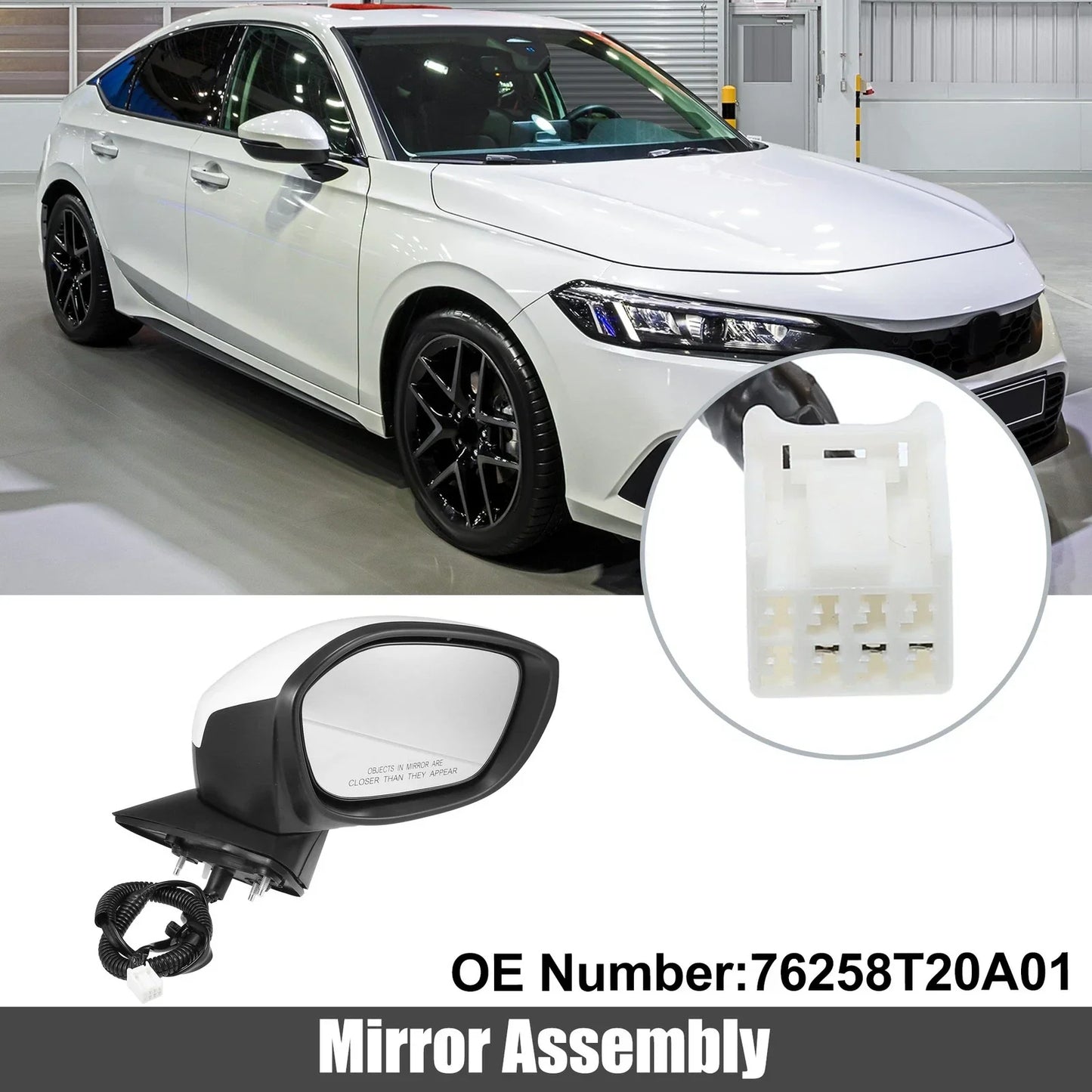 3 Pin Right Side Exterior Door Mirror Assembly White for Honda Civic (2022-2023)